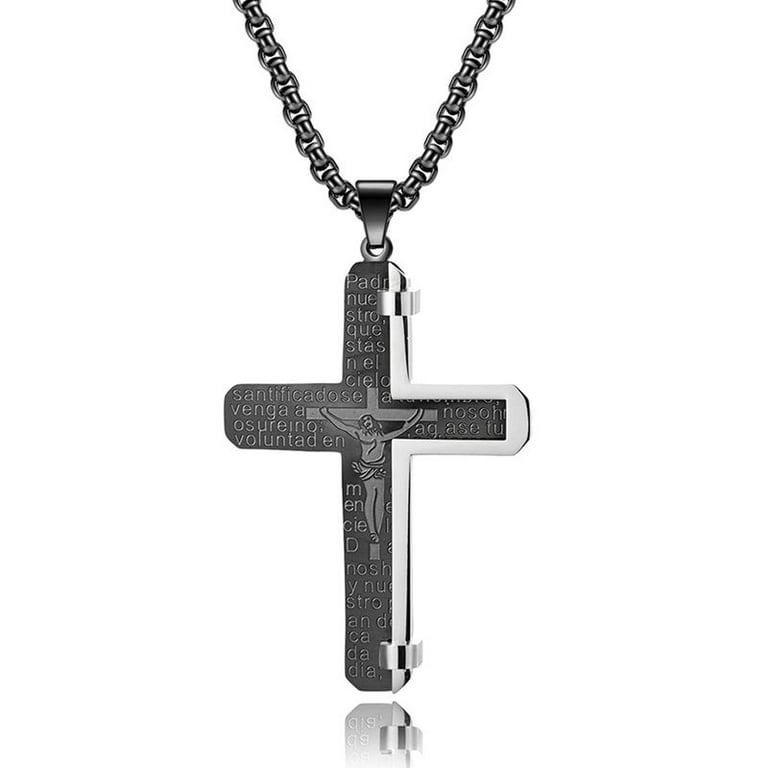 Stainless Steel Crucifix Cross Pendant Necklace Silver Gold BLK Men Women Chain 